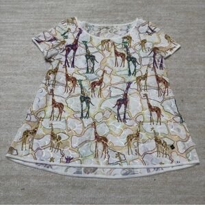 Purificacion Garcia Women's Giraffe Print Embellished Blouse Short Sleeve Small